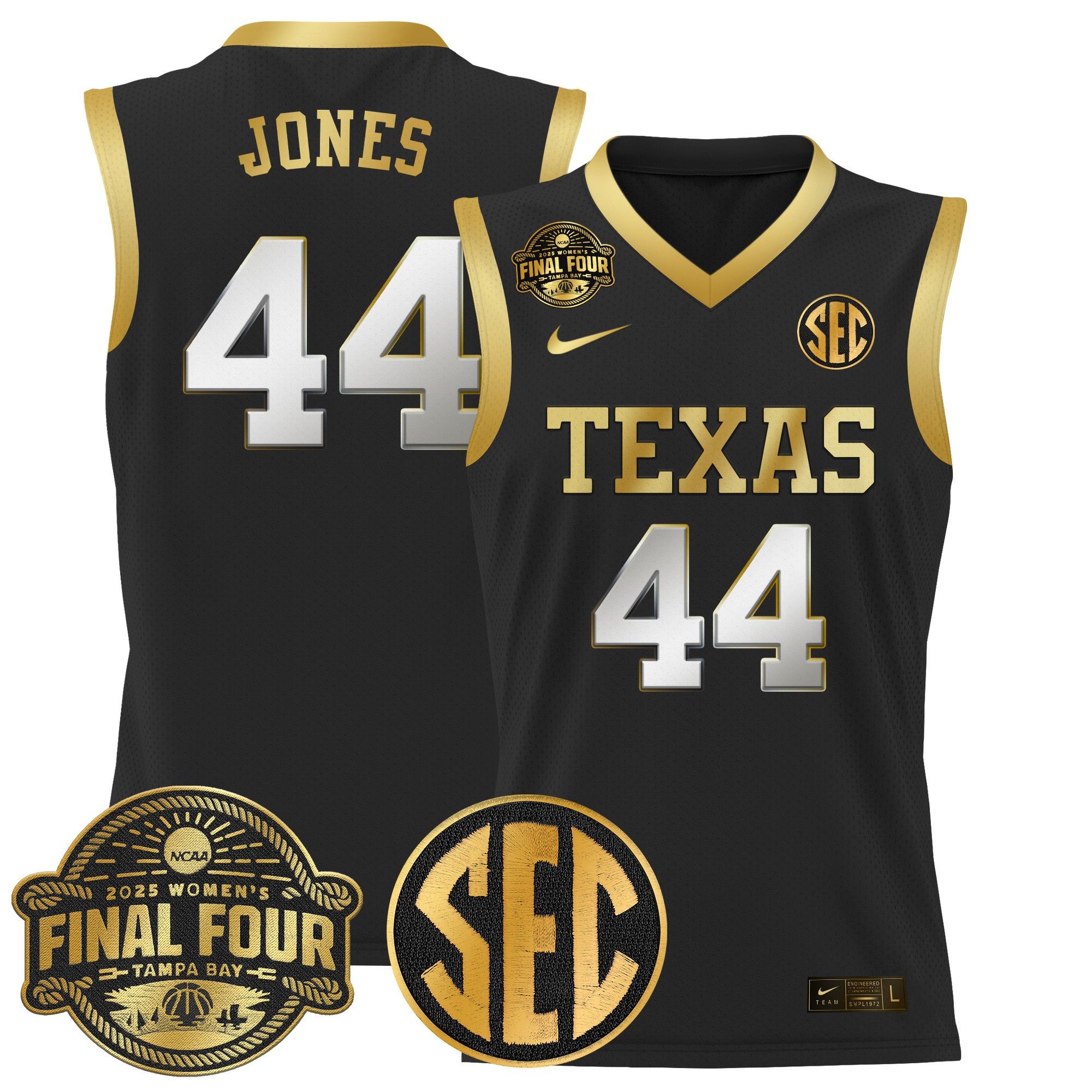 Men Texas Longhorns #44 Jones Black Nike 2025 Final Four Patch Lightweight Basketball NCAA Jerseys